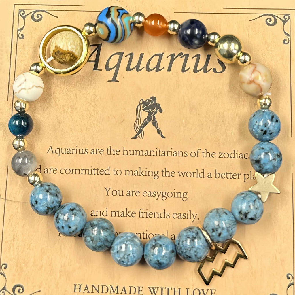 Lucky1 Celestial alignment Bracelet: 8 Planets &amp; 12 Zodiac Sign Natural Stone Healing Jewelry | Men’s &amp; Women’s Cosmic Protection &amp; Balance Bracelet