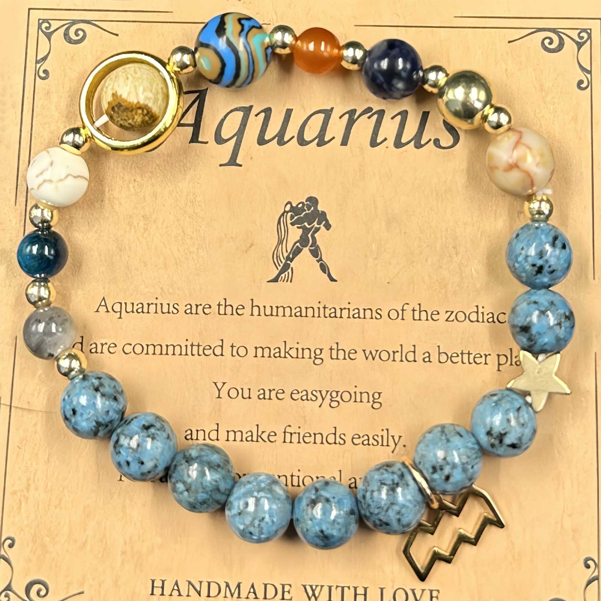 Lucky1 Celestial alignment Bracelet: 8 Planets &amp; 12 Zodiac Sign Natural Stone Healing Jewelry | Men’s &amp; Women’s Cosmic Protection &amp; Balance Bracelet