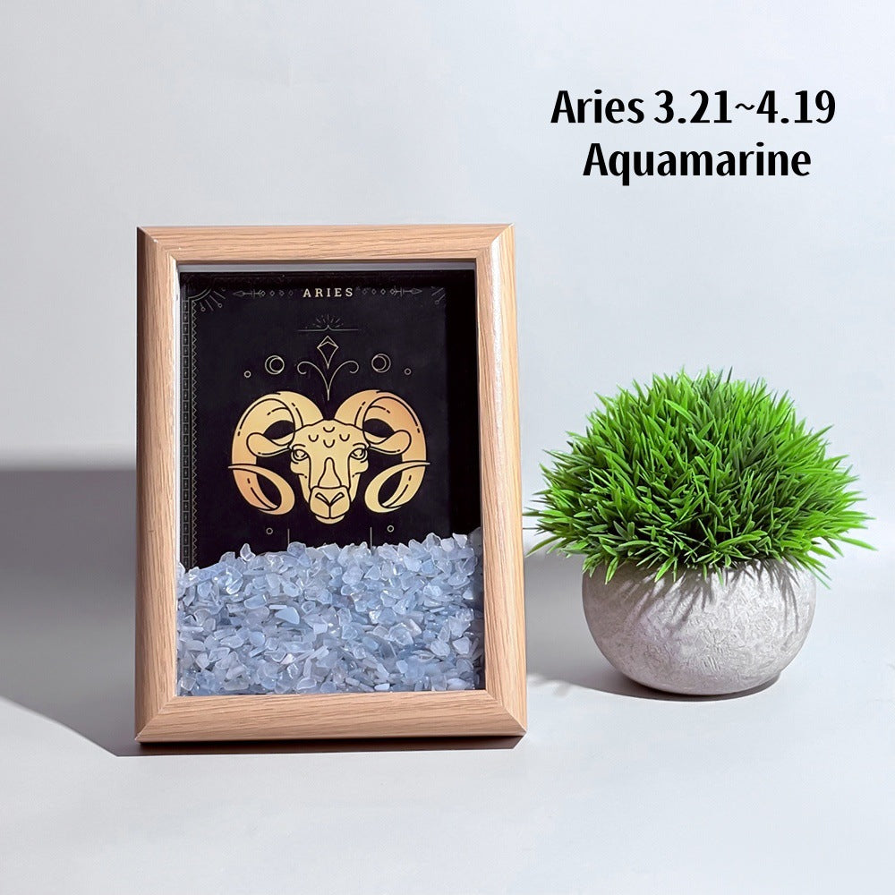 Lucky1 Stellar Altar: 12 Zodiac Art Frame with Natural Healing Crystals | Premium Desktop Constellation Decor &amp; Mindfulness Gift