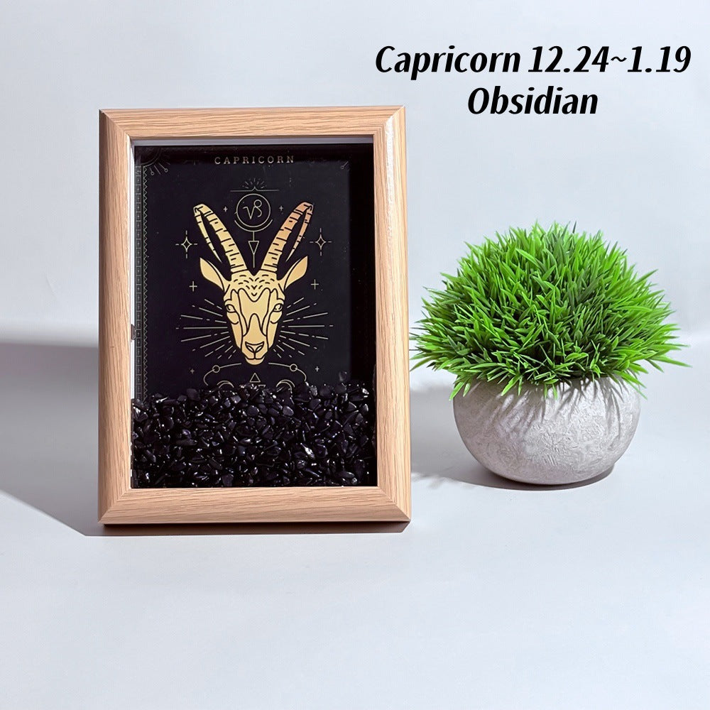 Lucky1 Stellar Altar: 12 Zodiac Art Frame with Natural Healing Crystals | Premium Desktop Constellation Decor &amp; Mindfulness Gift