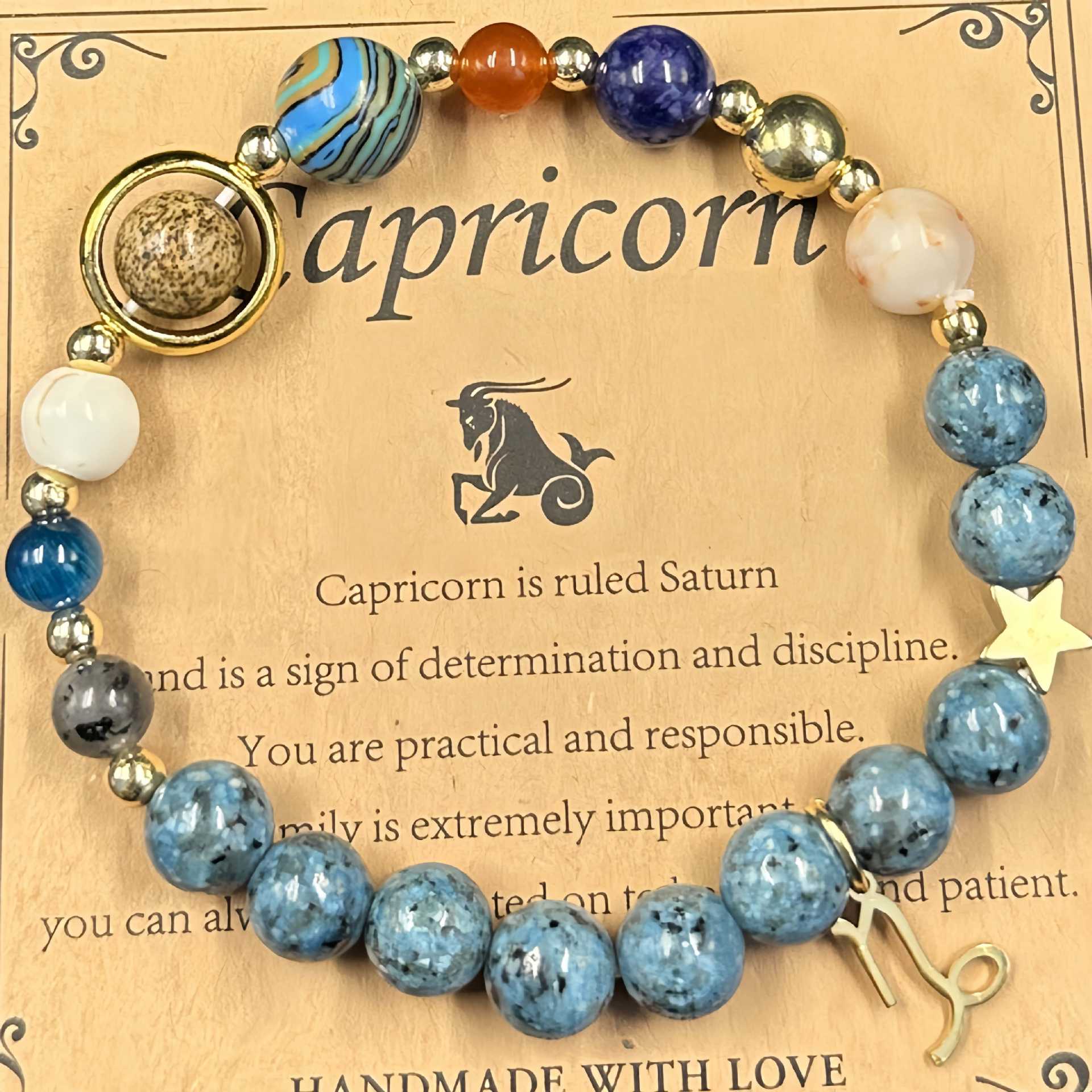 Lucky1 Celestial alignment Bracelet: 8 Planets &amp; 12 Zodiac Sign Natural Stone Healing Jewelry | Men’s &amp; Women’s Cosmic Protection &amp; Balance Bracelet
