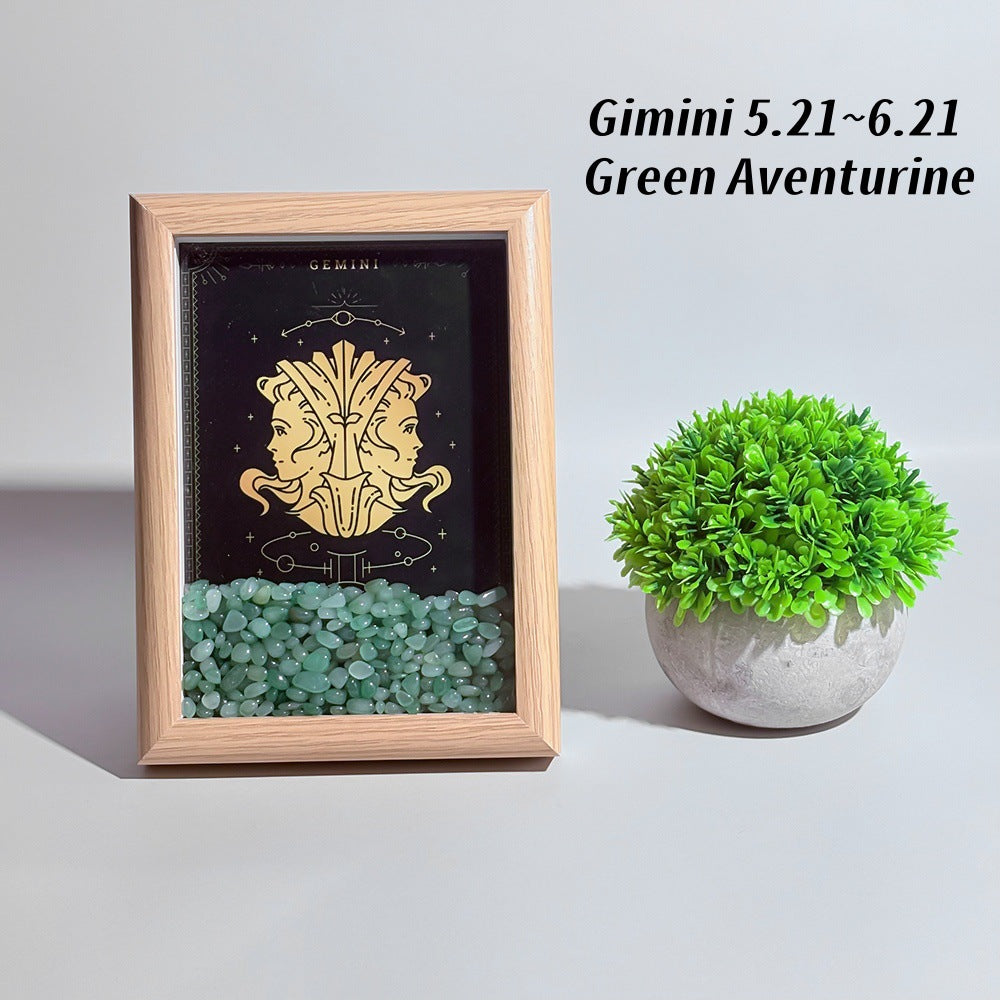Lucky1 Stellar Altar: 12 Zodiac Art Frame with Natural Healing Crystals | Premium Desktop Constellation Decor &amp; Mindfulness Gift