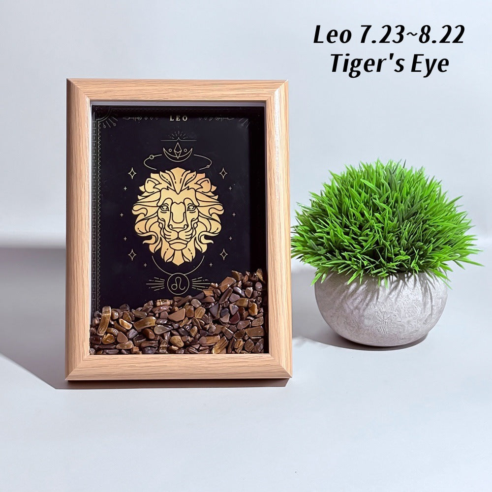 Lucky1 Stellar Altar: 12 Zodiac Art Frame with Natural Healing Crystals | Premium Desktop Constellation Decor &amp; Mindfulness Gift