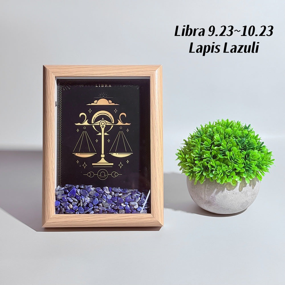 Lucky1 Stellar Altar: 12 Zodiac Art Frame with Natural Healing Crystals | Premium Desktop Constellation Decor &amp; Mindfulness Gift