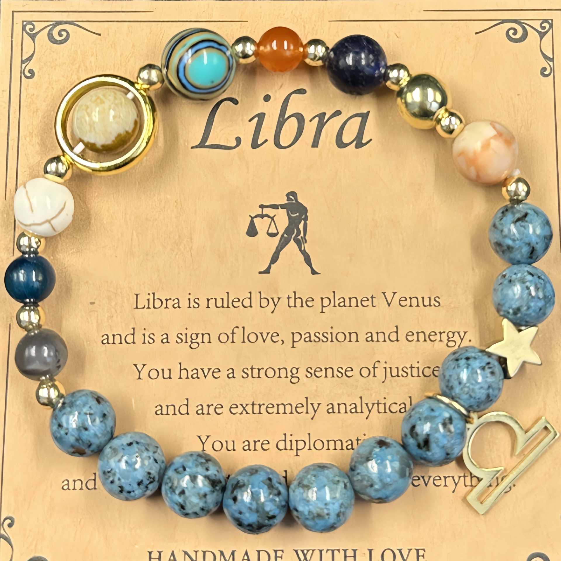 Lucky1 Celestial alignment Bracelet: 8 Planets &amp; 12 Zodiac Sign Natural Stone Healing Jewelry | Men’s &amp; Women’s Cosmic Protection &amp; Balance Bracelet