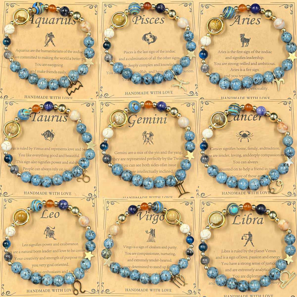 Lucky1 Celestial alignment Bracelet: 8 Planets &amp; 12 Zodiac Sign Natural Stone Healing Jewelry | Men’s &amp; Women’s Cosmic Protection &amp; Balance Bracelet