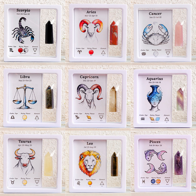 Lucky1 Zodiac Healing Crystal Set: Natural Single Point Quartz Tower for Meditation, Yoga Rituals & Celestial Desktop Decor