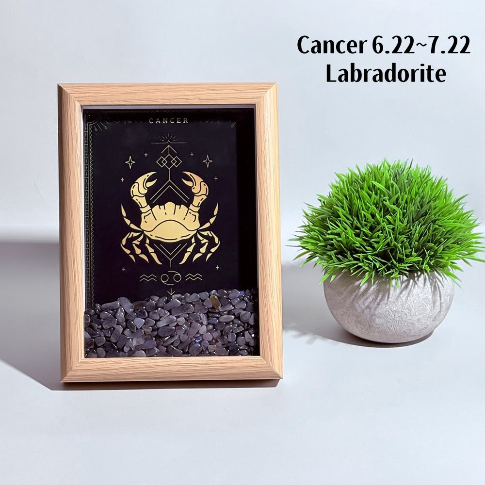 Lucky1 Stellar Altar: 12 Zodiac Art Frame with Natural Healing Crystals | Premium Desktop Constellation Decor &amp; Mindfulness Gift