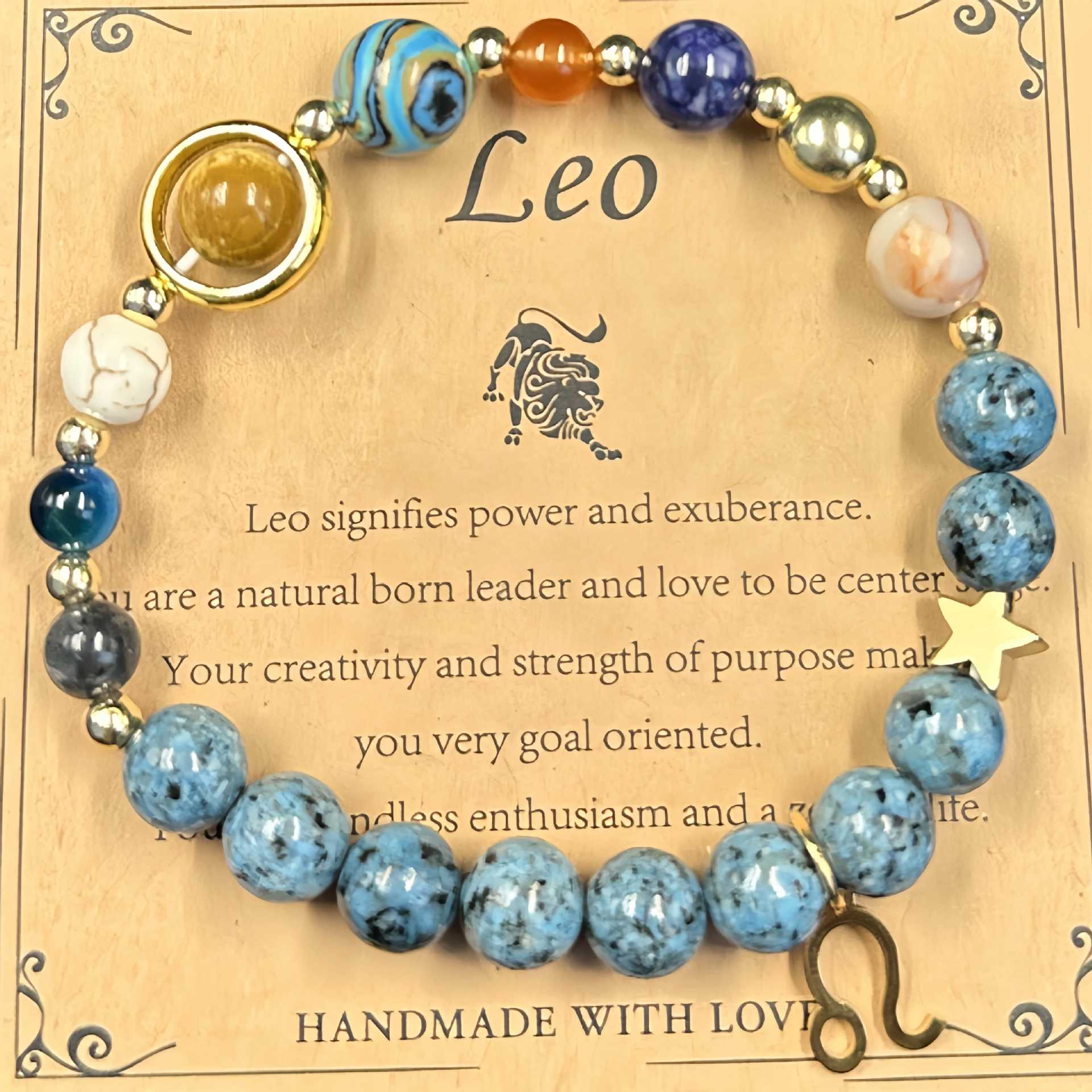Lucky1 Celestial alignment Bracelet: 8 Planets &amp; 12 Zodiac Sign Natural Stone Healing Jewelry | Men’s &amp; Women’s Cosmic Protection &amp; Balance Bracelet