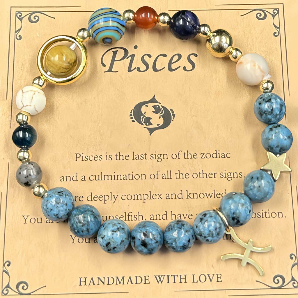 Lucky1 Celestial alignment Bracelet: 8 Planets &amp; 12 Zodiac Sign Natural Stone Healing Jewelry | Men’s &amp; Women’s Cosmic Protection &amp; Balance Bracelet