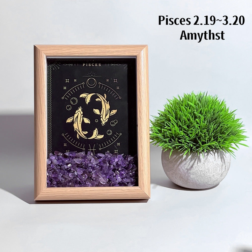 Lucky1 Stellar Altar: 12 Zodiac Art Frame with Natural Healing Crystals | Premium Desktop Constellation Decor &amp; Mindfulness Gift