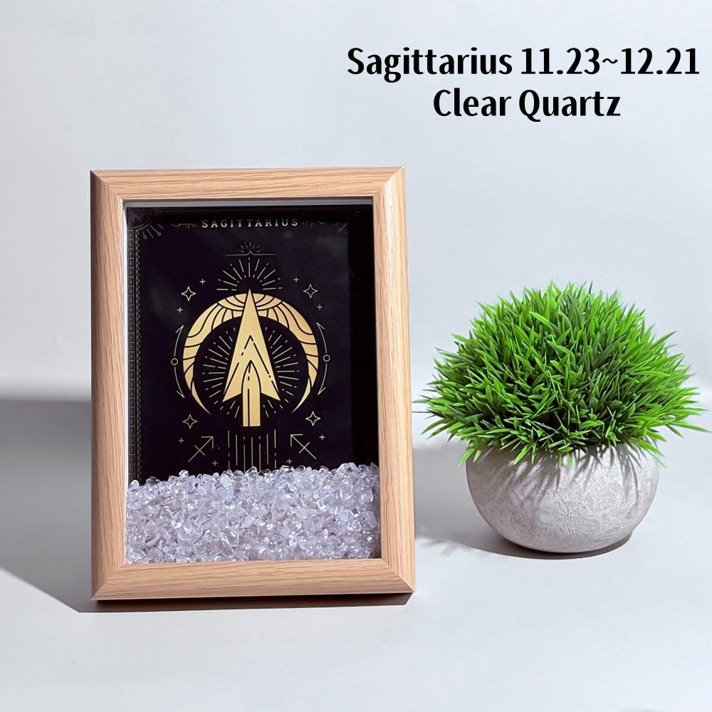 Lucky1 Stellar Altar: 12 Zodiac Art Frame with Natural Healing Crystals | Premium Desktop Constellation Decor &amp; Mindfulness Gift