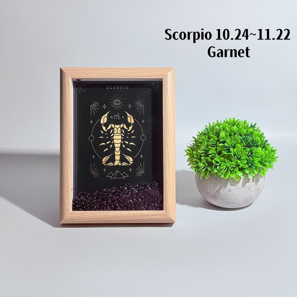 Lucky1 Stellar Altar: 12 Zodiac Art Frame with Natural Healing Crystals | Premium Desktop Constellation Decor &amp; Mindfulness Gift