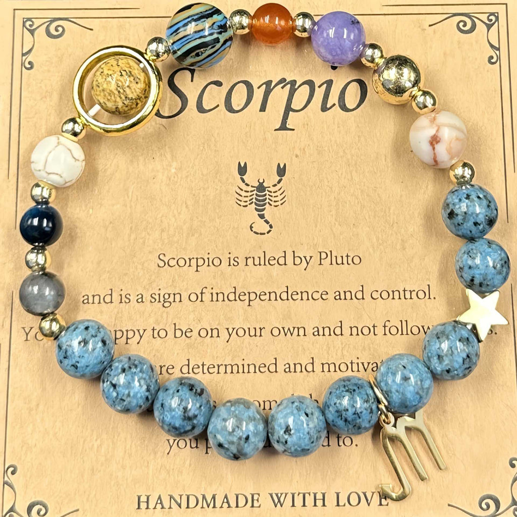 Lucky1 Celestial alignment Bracelet: 8 Planets &amp; 12 Zodiac Sign Natural Stone Healing Jewelry | Men’s &amp; Women’s Cosmic Protection &amp; Balance Bracelet
