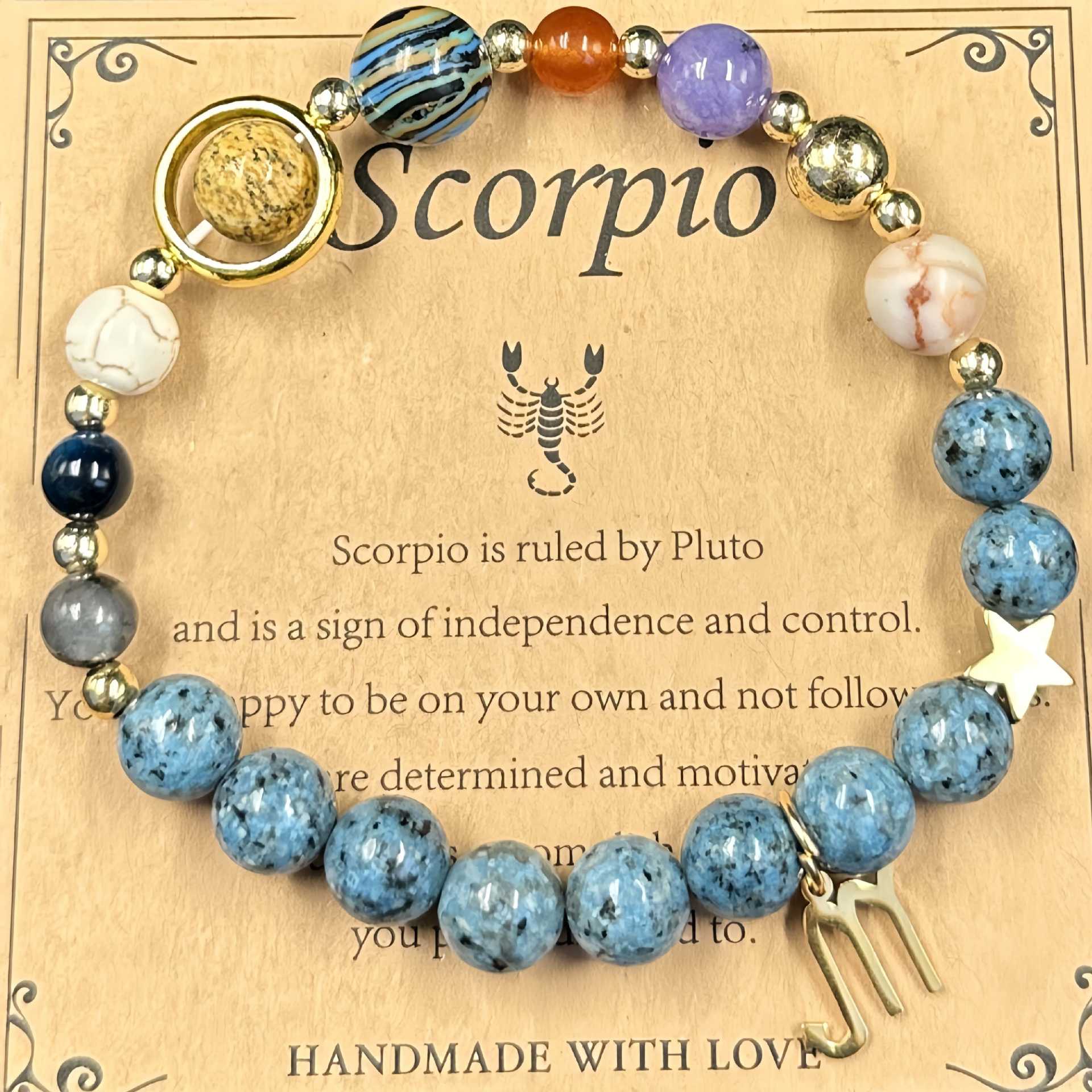 Lucky1 Celestial alignment Bracelet: 8 Planets &amp; 12 Zodiac Sign Natural Stone Healing Jewelry | Men’s &amp; Women’s Cosmic Protection &amp; Balance Bracelet