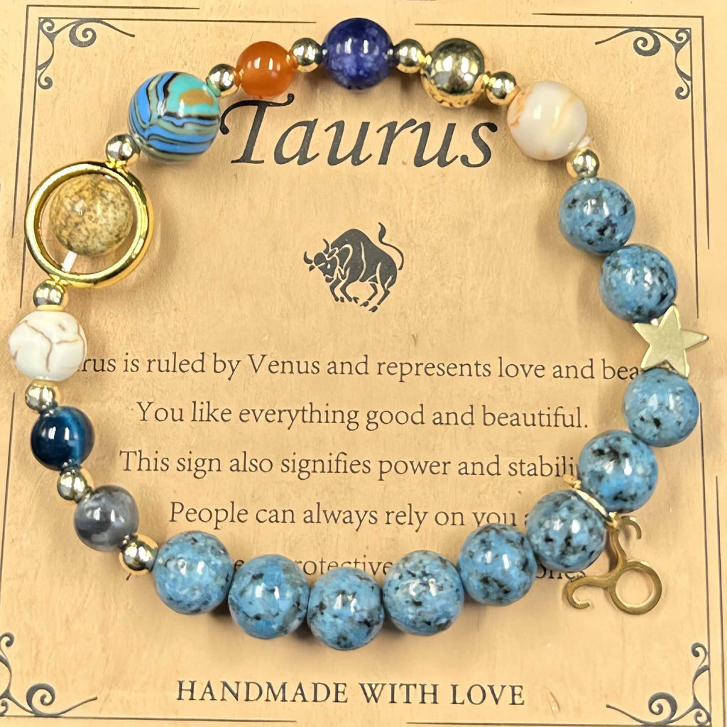 Lucky1 Celestial alignment Bracelet: 8 Planets &amp; 12 Zodiac Sign Natural Stone Healing Jewelry | Men’s &amp; Women’s Cosmic Protection &amp; Balance Bracelet