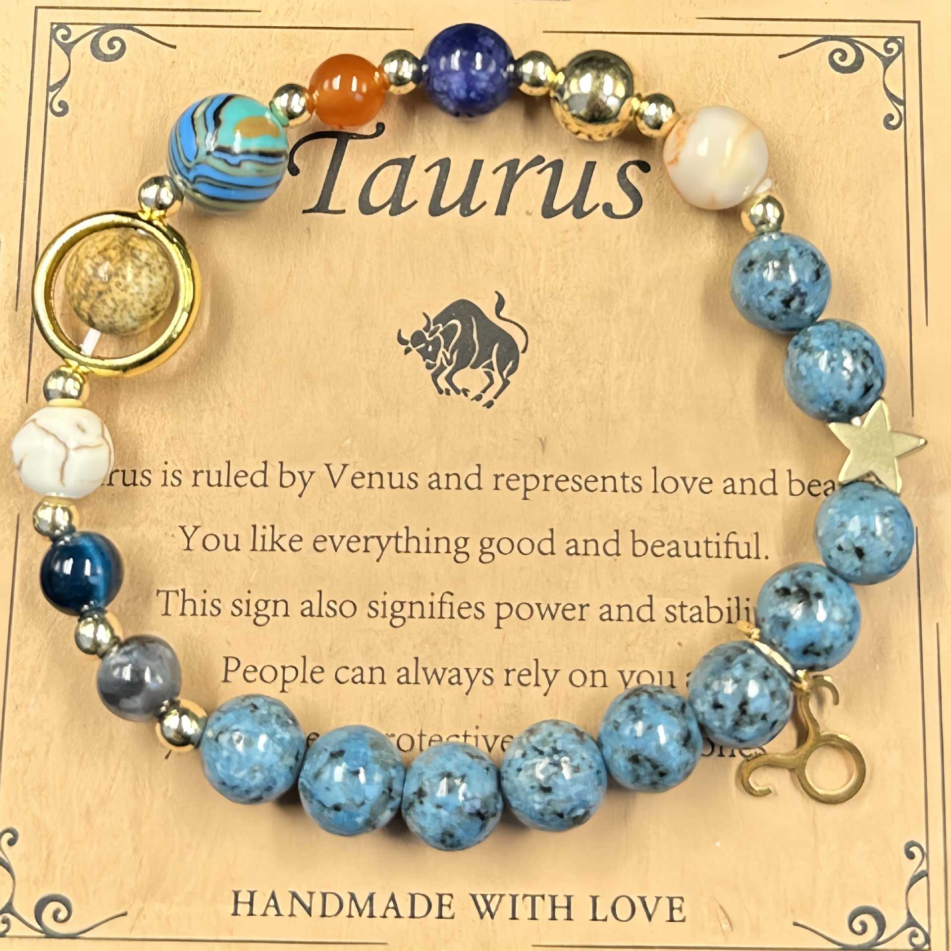 Lucky1 Celestial alignment Bracelet: 8 Planets &amp; 12 Zodiac Sign Natural Stone Healing Jewelry | Men’s &amp; Women’s Cosmic Protection &amp; Balance Bracelet