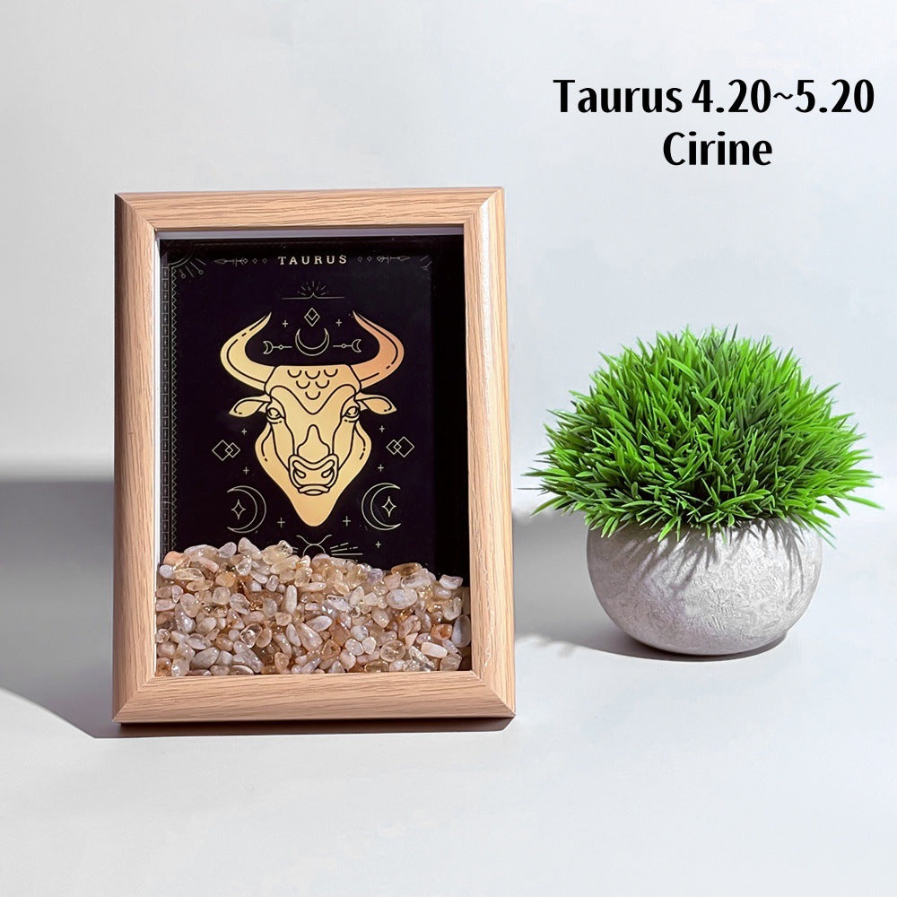 Lucky1 Stellar Altar: 12 Zodiac Art Frame with Natural Healing Crystals | Premium Desktop Constellation Decor &amp; Mindfulness Gift