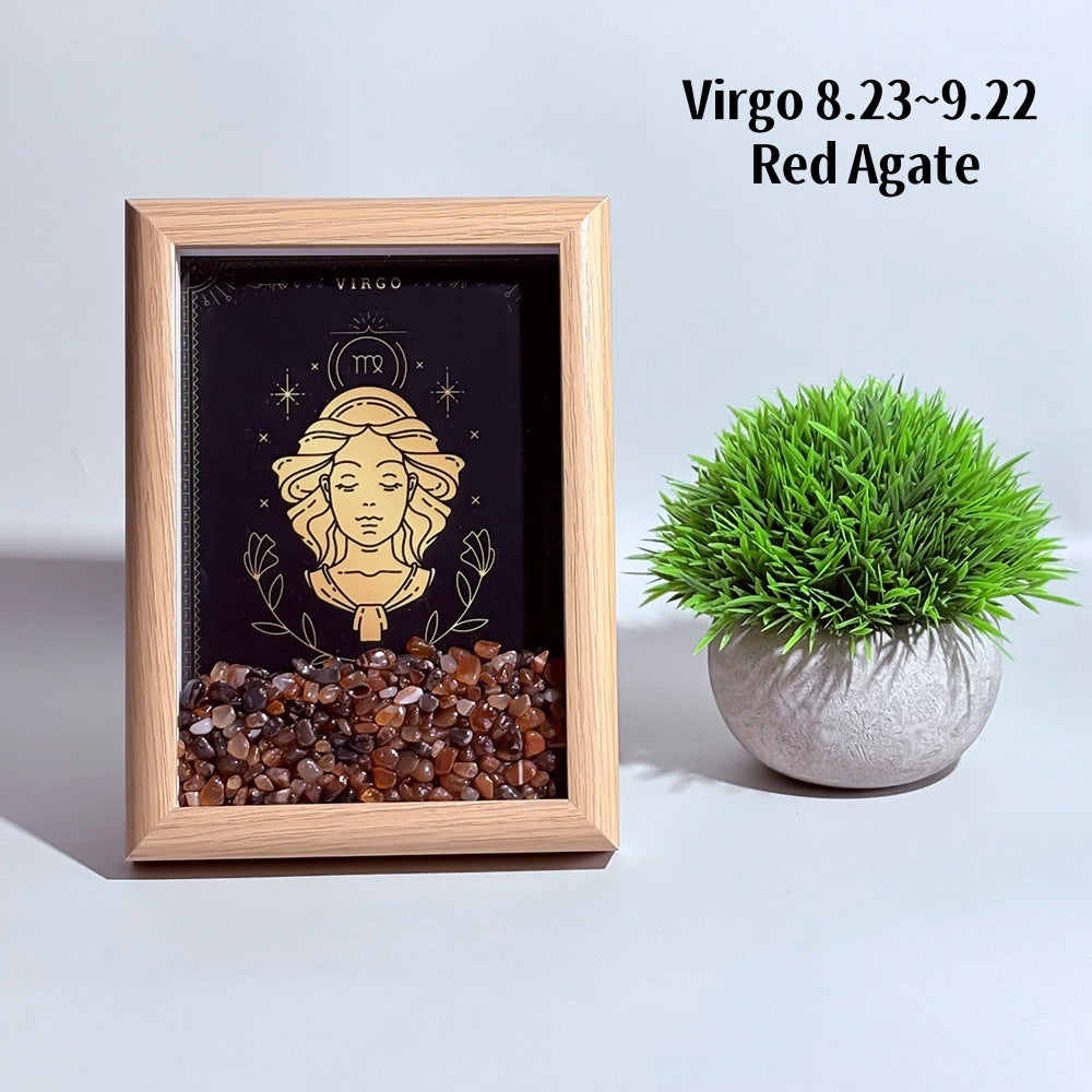 Lucky1 Stellar Altar: 12 Zodiac Art Frame with Natural Healing Crystals | Premium Desktop Constellation Decor &amp; Mindfulness Gift
